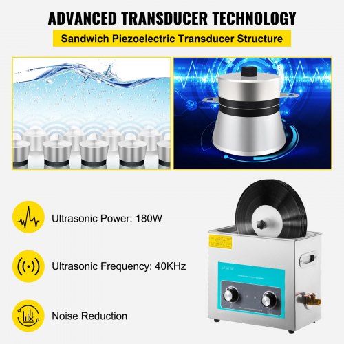 Ultrasonic Vinyl Record Cleaner 6L 40kHz Vinyl Ultrasonic Cleaning Machine Knob Control Record Ultrasonic Cleaner 8 Records Vinyl Sonic Cleaner Stainless Steel Tank w/ Mechanical Heater & Timer
