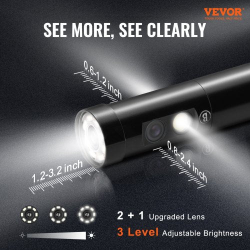 Triple Lens Inspection Camera with Light, 5" IPS Screen Industrial Borescope, 8X Zoom 1080P HD Split Screen, 10 LED Lights Scope Camera for Automotive, Plumbing(16.5FT)