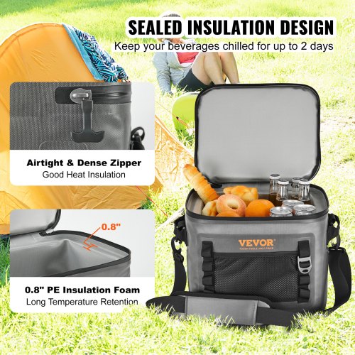 Soft Cooler Bag, 24 Cans Soft Sided Cooler Bag Leakproof with Zipper, Waterproof Soft Cooler Insulated Bag, Lightweight & Portable Collapsible Cooler for Beach, Hiking, Picnic, Camping, Travel