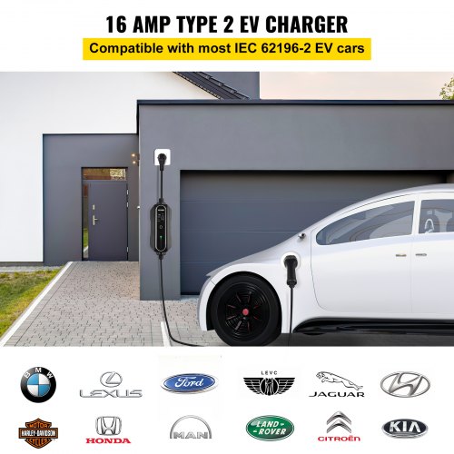 Portable EV Charger, Type 2 16A, Electric Vehicle Charger 7.5 M Charging Cable with Schuko 2 Pin Plug, Digital Screen, 3.6 kW WaterProof IEC 62196-2 Home EV Charging Station with Carry Bag, CE