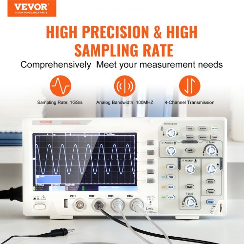 Portable Digital Oscilloscope 1GS/S Sampling Rate 100MHZ Four Channel LCD