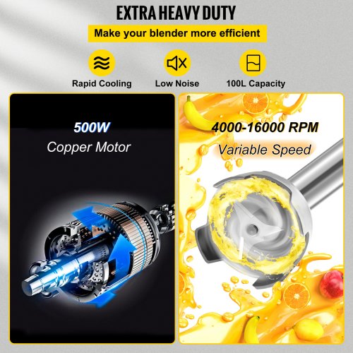 Commercial Immersion Blender 500W Variable Speed Commercial Hand Blender with 15.7-Inch Blender Shaft Industrial Immersion Blender Hand Immersion Blender for Commercial Use