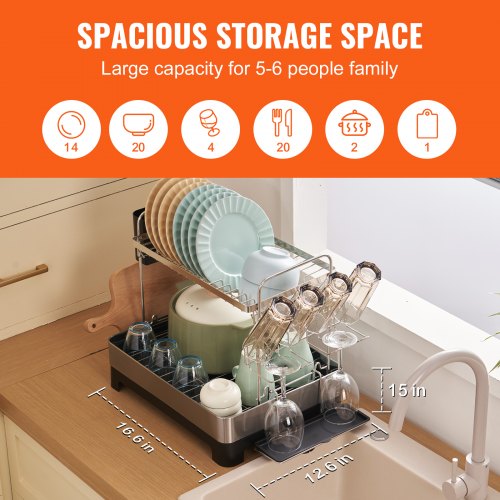 2Tier Dish Drying Rack Dish Drainer Stainless Steel Kitchen Utensil Holder