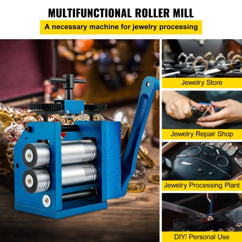 Rolling Mill 4.4"/112mm Jewelry Rolling Mill Machine Gear Ratio 1:2.5 Wire Roller Mill 0.1-7mm Press Thickness Manual Combination Rolling Mill for Jewelry Sheet Square Semicircle Circle Pattern