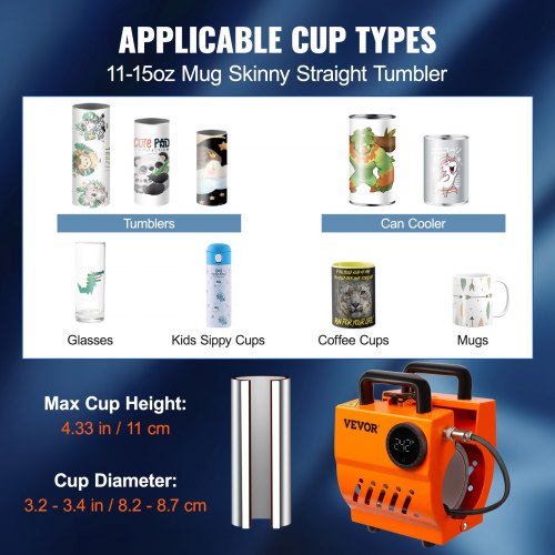 Mug Heat Press, Mini Cup Press Machine, DIY Sublimation Blanks 11oz-15oz Coffee Mugs Tumblers, Handheld Lightweight Presser as Holiday Gift Present, Easy Press with Tape Gloves Accessories