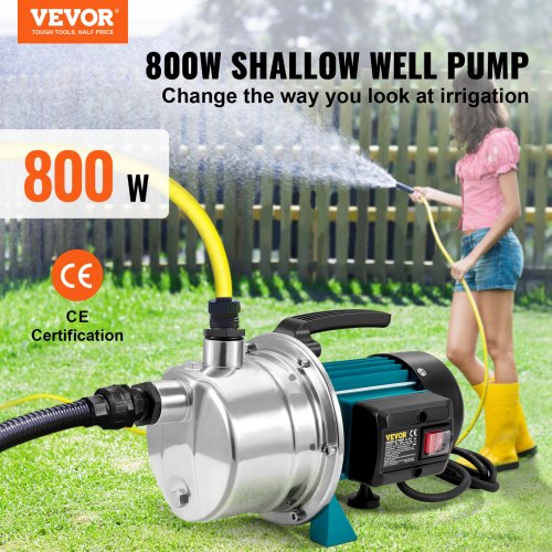 Shallow Well Pump, 800W 220V-240V, 3700L/h 40 m Height, 4.8bar Max Pressure, Portable Stainless Steel Sprinkler Booster Jet Pumps for Garden Lawn Irrigation system, Lake Fountain, Water Transfer