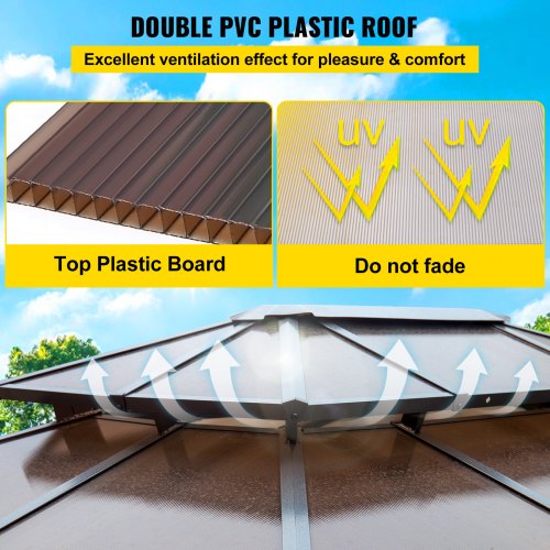 Patio Gazebo 10x10ft Hardtop Gazebo Gazebo with Mosquito Netting Outdoor Gazebo Patio Tent Garden Winds Replacement Canopy Double Tier Roof Canopy Gazebos For Patios Garden Home Lawn Brown
