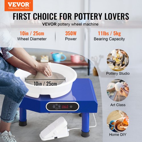 Pottery Wheel 9.8in Ceramic Wheel Foot Pedal Sculpting Tools Apron 350W
