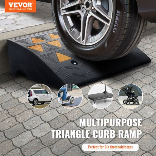Rubber Curb Ramp 2 Pack, 6" Rise Height Heavy-Duty 33069 lbs/15 T Capacity Threshold Ramps, Driveway Ramps with Stable Grid Structure for Cars, Wheelchairs, Bikes, Motorcycles