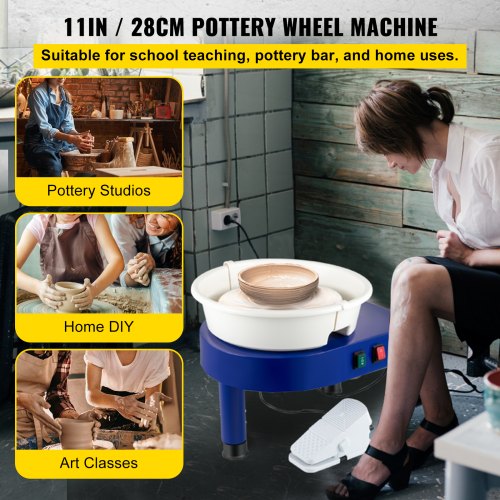 Pottery Wheel, 11in Ceramic Wheel Forming Machine, 0-300RPM Speed Manual Adjustable 0-7.8in Lift Leg, Foot Pedal Detachable Basin, Sculpting Tool Accessory Kit for Work Art Craft DIY 220V