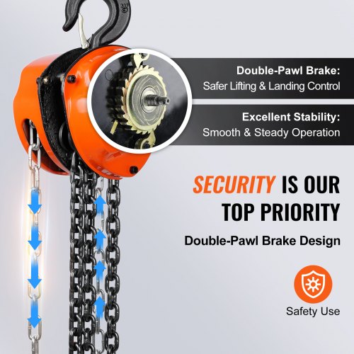 Manual Chain Hoist, 1 Ton 2200 lbs Capacity 10 FT Come Along, G80 Galvanized Carbon Steel with Double-Pawl Brake, Auto Chain Leading & 360° Rotation Hook, for Garage Factory Dock