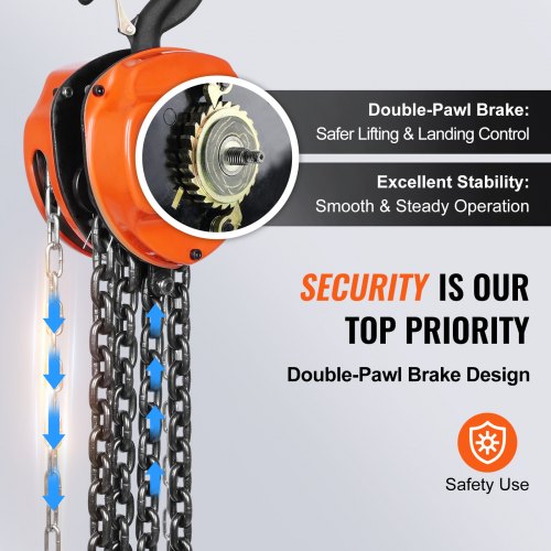 Manual Chain Hoist, 3 Ton 6600 lbs Capacity 10 FT Come Along, G80 Galvanized Carbon Steel with Double-Pawl Brake, Auto Chain Leading & 360° Rotation Hook, for Garage Factory Dock