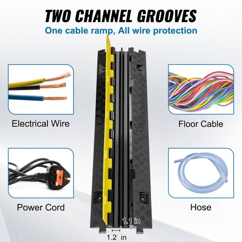 Cable Protector Ramp, 2 Channel, 22000 lbs/axle Capacity Heavy Duty TPU Wire Cord Cover Ramp Hose Protector Ramp Driveway, Traffic Speed Bump w/ TPR Flip-Open Top Cover, for Indoor & Outdoor