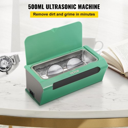 Ultrasonic Jewelry Cleaner, 45 kHz 500ML, Professional Ultra Sonic Cleaner w/ Touch Control, Digital Timer, Cleaning Basket, Stainless Steel Ultrasound Cleaning Machine for Watches Glasses Green