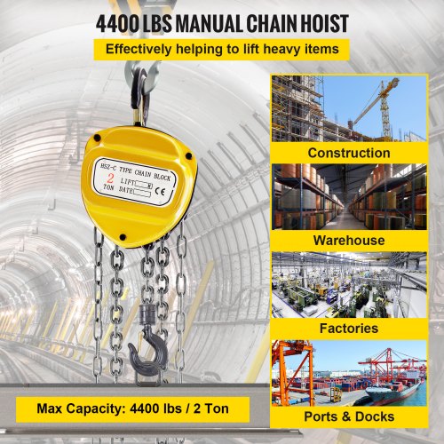Chain Hoist 4400lbs/2ton Chain Block Hoist Manual Chain Hoist 3m/10ft Block Chain Hand Chain Lifting Hoist with Hooks Chain Pulley Tackle Hoist Winch
