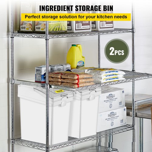 Ingredient Bin, 5.5 Gallons Capacity Ingredient Storage Bin, PP Material Flour Bins On Wheels, White Shelf Ingredient Bin with Scoop and Sliding Lid, Commercial Storage Bins, 2 Pcs/Set