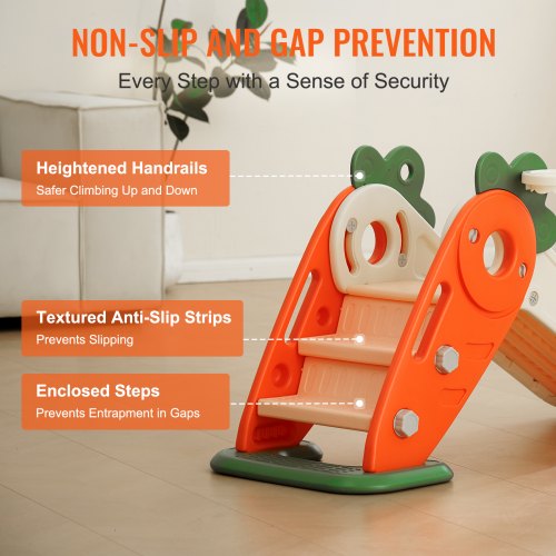 Toddler Slide, Kid Slide for Toddlers Age 1-12 w/ Climbable Ladders & Basketball Hoop, Indoor Outdoor Slide Playset for Kids Within 40kg, Toddler Playground w/ Raised Handrail, Anti-Slip Strip