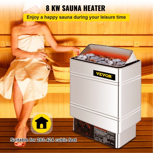 8KW Sauna Heater Stove 380V-415V Wet&Dry  Electric Sauna Heater with Built-in Control Unit Stainless Steel Sauna Heater