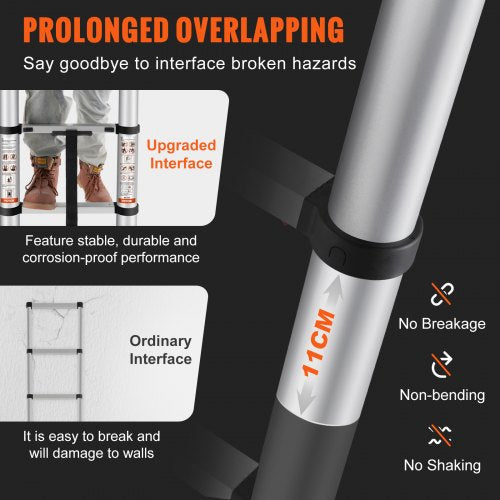 Telescoping Ladder, 10.5 FT Aluminum One-button Retraction Collapsible Extension Ladder, 375 LBS Capacity w/ Non-slip Feet, Portable Multi-purpose Compact Ladder for Home, RV, Loft, ANSI Listed