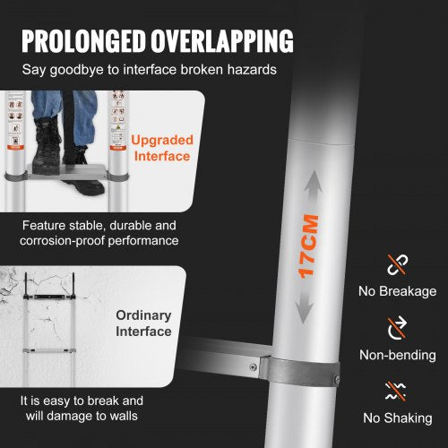 Telescoping Ladder Aluminum Extension Step 15 ft Multi-purpose Portable