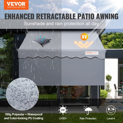 Manual Retractable Awning, 118" Outdoor Retractable Patio Awning Sunshade Shelter, Adjustable Patio Door Window Awning Canopy with 39" Sun Shade Curtain for Backyard, Garden, Balcony