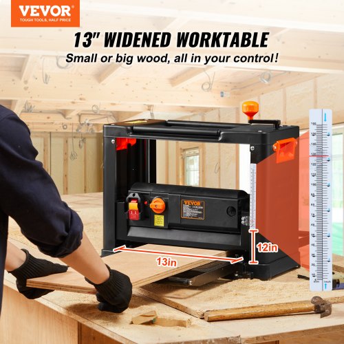 Thickness Planer, Two Speed, 13" Width Worktable Benchtop Planer, Three-Blade, 15-Amp 2000W Powerful Motor, 12" Extended Infeeding Table, Low Noise for both hard & soft wood material removal