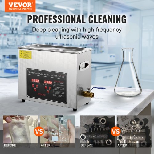 Ultrasonic Cleaner with Digital Timer & Heater, Professional Ultra Sonic Jewelry Cleaner, Stainless Steel Heated Cleaning Machine for Glasses Watch Rings Small Parts Circuit Board (6L)