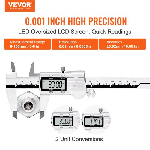 6”150mm Digital Caliper Vernier Micrometer Ruler ABS Zero Setting Feature