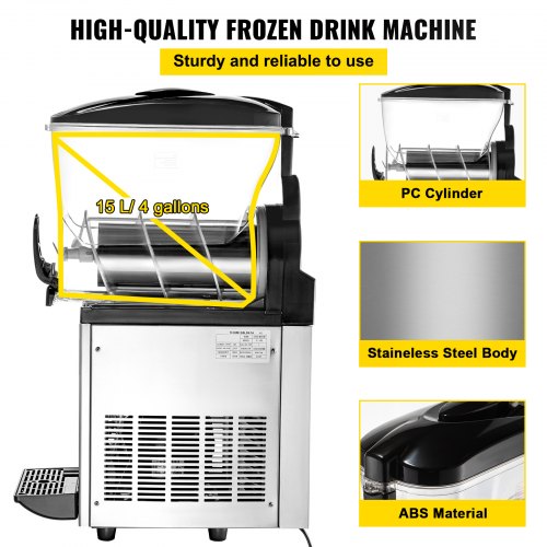 Commercial Slushy Ice Machine, 1 x 15 L Commercial Slush Ice Machine 500 W 220 V Stainless Steel Slush Ice Machine Slush Machine 52 x 21 x 80 cm Slushy Maker Machine Slush Machine