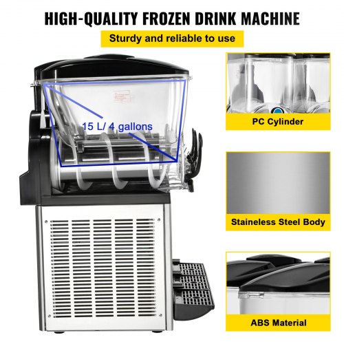 Commercial Slushy Ice Machine, 3 x 15 L Slushy Ice Machine, 800 W Slushy Ice Cream Maker, Slush Device 63 x 45 x 80 cm Slushy Maker Machine, 2 Modes Intelligent LED Control Panel Slushy Maker