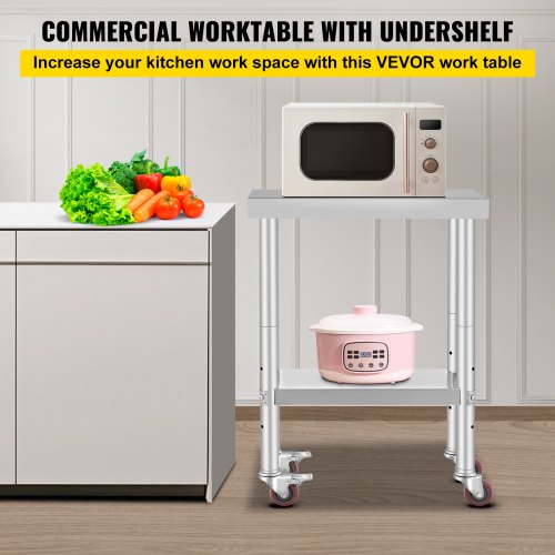 Stainless Steel Catering Work Table 12x24 Inch Commercial Work Table with 4 Wheels Commercial Food Prep Workbench with Flexible Adjustment Shelf for Kitchen Prep Table
