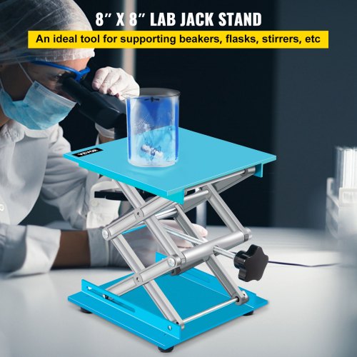 Lab Jack Stand, 8" x 8" Aluminum Oxide Lab Lift Jack with 2.4"-12" Adjustable Height, Durable and Stable Laboratory Scissor Jack, Lab Jack platform with 88LBS/40KG Large Loading Capacity, blue