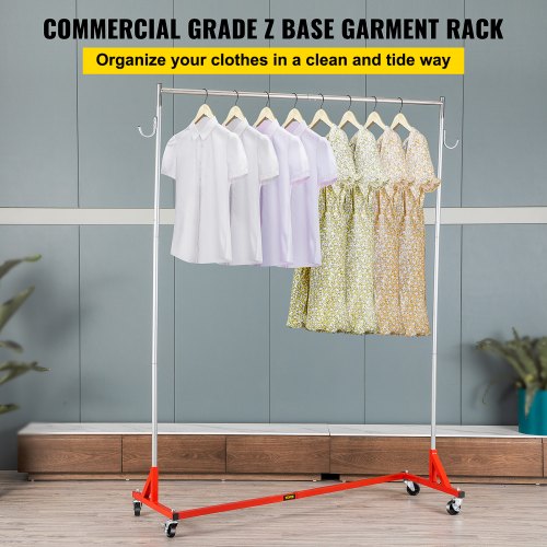 Z Rack, Industrial Grade Z Base Garment Rack, Height Adjustable Rolling Z Garment Rack, Sturdy Steel Z Base Clothing Rack w/ Lockable Casters, for Home Clothing Store Display Commercial Use Red