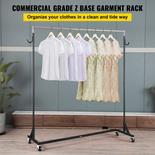 Z Rack, Industrial Grade Z Base Garment Rack, Height Adjustable Rolling Z Garment Rack, Sturdy Steel Z Base Clothing Rack w/ Lockable Casters for Home Clothing Store Display Commercial Use Black