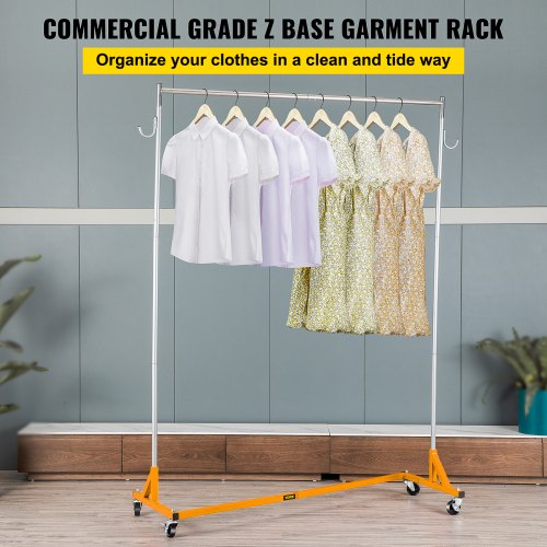 Z Rack, Industrial Grade Z Base Garment Rack, Height Adjustable Rolling Z Garment Rack, Sturdy Steel Z Base Clothing Rack w/ Lockable Casters, for Home Clothing Store Display Orange (3 Sets)