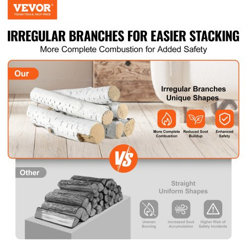 6 Pcs Large Withe Birch Logs, Gas Fireplace Ceramic Logs for Fire place, Heat-Resistant Wood Log Gas Realistic Logs, Stackable Wood Branches for Gas Fireplace, Firebowl Indoor or Outdoor