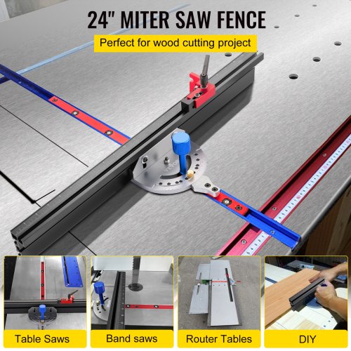 Miter Gauge, 24" Table Saw Miter Gauge, Precision Miter Saw Fence w/ Laser Marking Scale, Aluminum Table Saw Sled w/ 60 Degree Angled Ends for Max. Stock Support and a Repetitive Cut Flip Stop