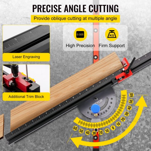 Miter Gauge, 24" Table Saw Miter Gauge, Precision Miter Saw Fence w/ Laser Marking Scale, Aluminum Table Saw Sled w/ 60 Degree Angled Ends for Max. Stock Support and a Repetitive Cut Flip Stop