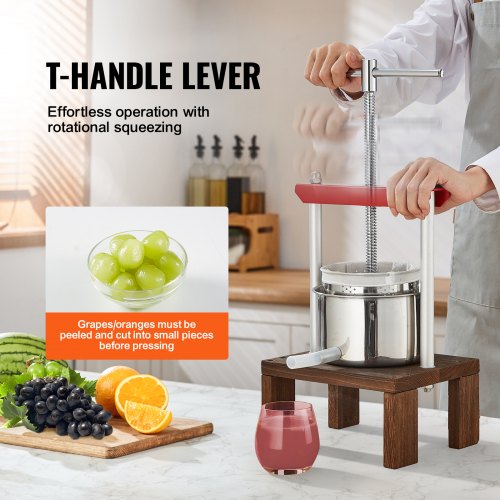 Fruit Wine Press, 0.53 Gallon/2L, 2 Stainless Steel Barrels, Manual Juice Maker, Cider Apple Grape Tincture Vegetables Honey Olive Oil Making Press with T-Handle & Stable Base for Kitchen, Home
