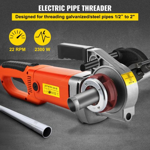Electric Pipe Threader, 2300W Pipe Threading Machine, Heavy-Duty Hand-Held Power Drive Kit, 220V Pipe Threader Machine, Portable Pipe Threader with 6 Dies 1/2"-2"