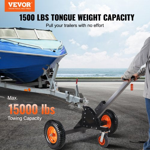 Adjustable Trailer Dolly, 1500lbs Tongue Weight Capacity, 2 in 1 Trailer Mover with 23.6''-35.4'' Adjustable Height & 2'' Ball, 16'' Pneumatic Tires & Universal Wheel, for Moving Car RV Trailer