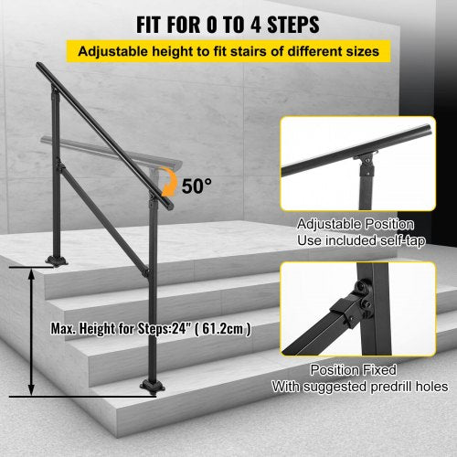 Outdoor Stair Railing, Fits for 1-3 Steps Transitional Wrought Iron Handrail, Adjustable Exterior Stair Railing, Handrails for Concrete Steps with Installation Kit, Matte Black Outdoor Handrail