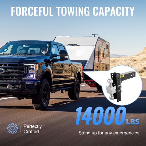 Adjustable Trailer Hitch, 8" Rise & Drop Hitch Ball Mount 2" Receiver 14,000 LBS Rating, 2 and 2-5/16 Inch Stainless Steel Balls w/ Key Lock, for Automotive Trucks Trailers Towing