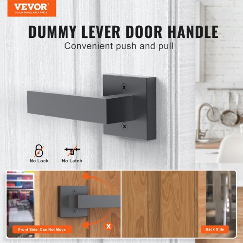 Dummy Door Lever, 1 PC Non-Turning Single Side Push/Pull Handle, Contemporary Square Door Lever Set, Reversible for Right and Left Sided Doors,For Pantry, Closet, and French Doors, Matte Black