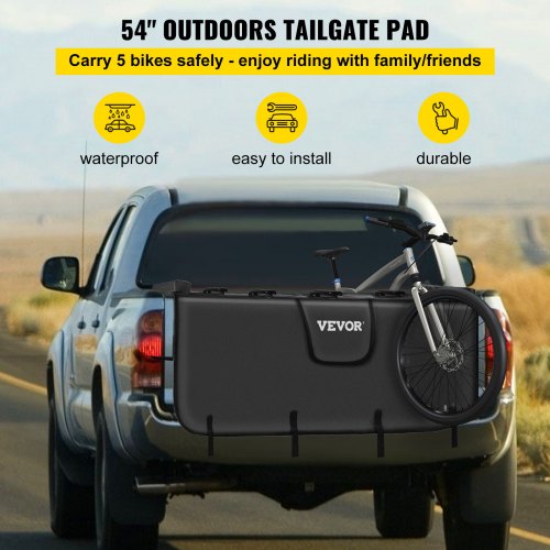 Tailgate Pad, 54" Wide Tailgate Bike Pad, Truck Bike Pad for Carrying up to 5 Bikes, Truck Bed Bike Pad with PVC Outer Layer, Mechanic Tool Pocket and Straps for Middle & Large Pickup Truck