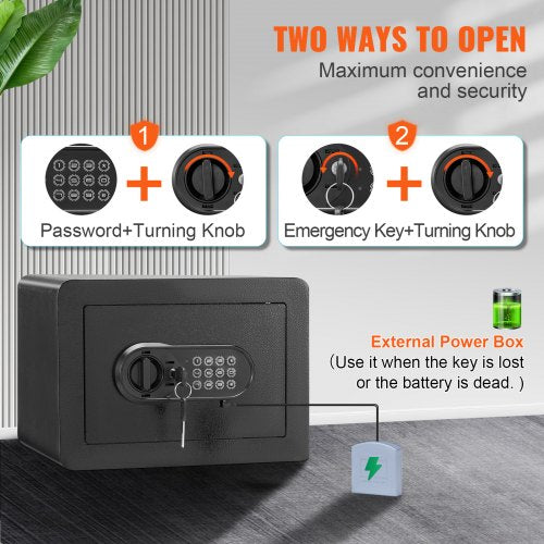 Safe, 0.5 Cubic Feet Home Safe, Steel Security Safe with Digital Keypad and 2 Keys, Wall-Mounted Cabinet Safe Protect Cash, Gold, Jewelry, Documents for Home, Hotel, 13.8 x 9.8 x 9.8 inches