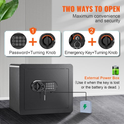 Safe, 1.2 Cubic Feet Home Safe, Steel Security Safe with Digital Keypad and 2 Keys, Cabinet Safe with Fire-proof Bag, Protect Cash, Gold, Jewelry, Documents for Home, Hotel, 15.8x11.8x13.8 inche