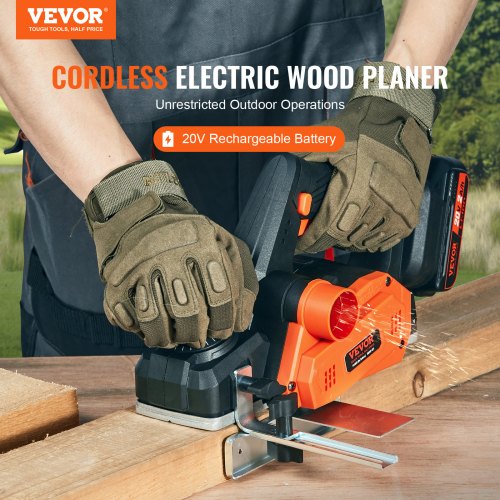 Cordless Electric Hand Planer, 3-1/4" Width, 16000 RPM Handheld Wood Planer with Battery 5/64" Adjustable Depth HSS Blades Dual Side Dust Outlet, for Woodworking Wood Planing Surface Smoothing