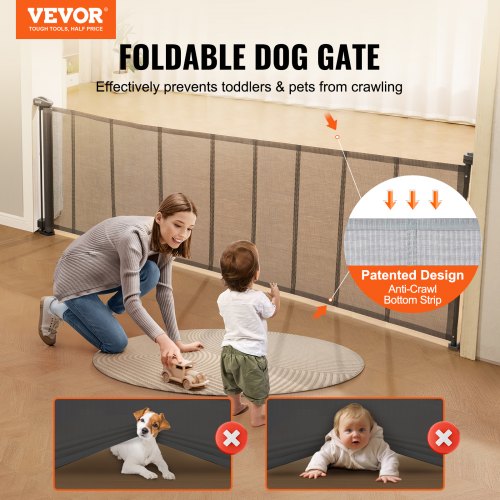 Retractable Baby Gate, 34.2" Tall Mesh Baby Gate, Extends up to 116.1" Wide Retractable Gate for Kids or Pets, Retractable Dog Gates for Indoor Stairs, Doorways, Hallways, Playrooms, Gray