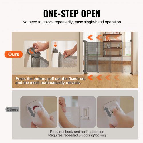 Retractable Baby Gate, 34.2" Tall Mesh Baby Gate, Extends up to 116.1" Wide Retractable Gate for Kids or Pets, Retractable Dog Gates for Indoor Stairs, Doorways, Hallways, Playrooms, Gray